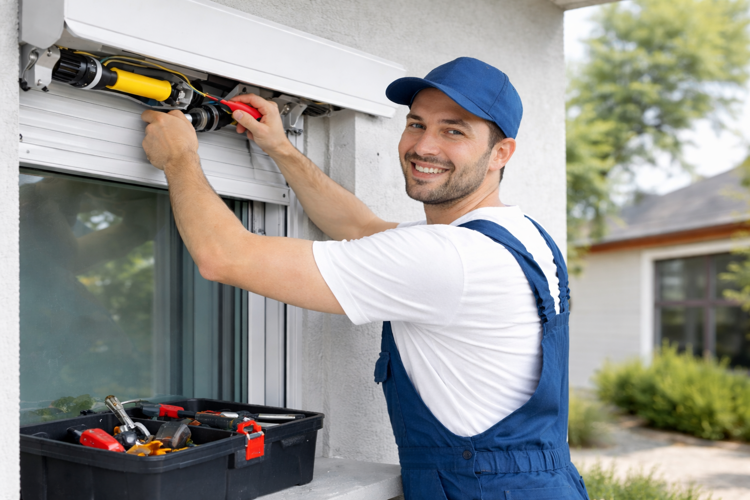 Technicien réparant un volet roulant – dépannage professionnel